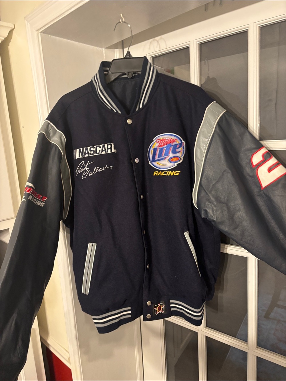 Miller Lite Racing Men’s Navy and Gray Varsity Jacket